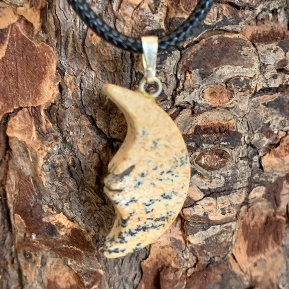 Picture Jasper Crescent MOON Face Pendant Necklace Double Sided Moon in the Moon - Picture 3 of 7